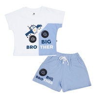 Bộ quần áo cộc tay KidsPlaza in hình xe HN23H (Trắng Xanh) 1Y