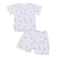 Bộ quần áo cộc tay O!Baby in thỏ DN24 (Trắng hồng)