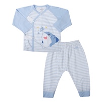 Bộ quần áo dài cài lệch KidsPlaza kẻ in cá TT25H (Trắng xanh)