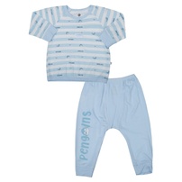 Bộ quần áo dài tay cài vai KidsPlaza Modal kẻ ngang M25T (Xanh) 