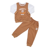 Bộ quần áo dài tay da cá bé trai in chữ KidsPlaza TT23T (Nâu) 