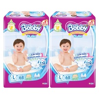 Combo 2 bịch bỉm - Tã dán Bobby size L 68 miếng (cho bé 9 - 13kg)