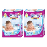 Combo 2 bịch bỉm - Tã dán Bobby size M 76 miếng (cho bé 6 - 11kg)