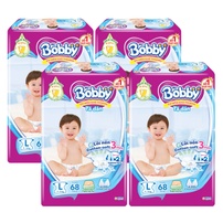 Combo 4 bịch bỉm - Tã dán Bobby size L 68 miếng (cho bé 9 - 13kg)