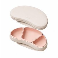 Khay ăn silicone Moyuum 3 ngăn cao cấp (Hồng dâu)