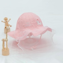 Mũ vành bé gái phủ voan Kidsplaza thêu kỳ lân DN26 (Hồng)