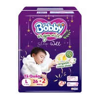 Bỉm - Tã quần Bobby Organic ban đêm L 26 - 28 miếng (Hàng khuyến mại không bán)