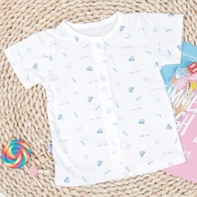 Áo sơ sinh cộc tay Kiza in hình ô tô (Trắng Xanh)