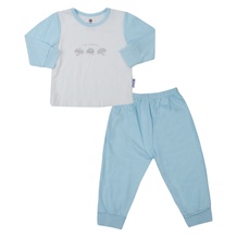 Bộ quần áo dài tay bé trai KidsPlaza rayon in 3 voi M25T (Trắng xanh)