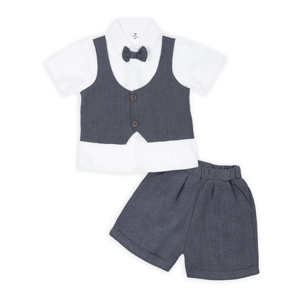 Bộ quần áo cộc tay bé trai KidsPlaza giả gile M23H (Ghi xanh)