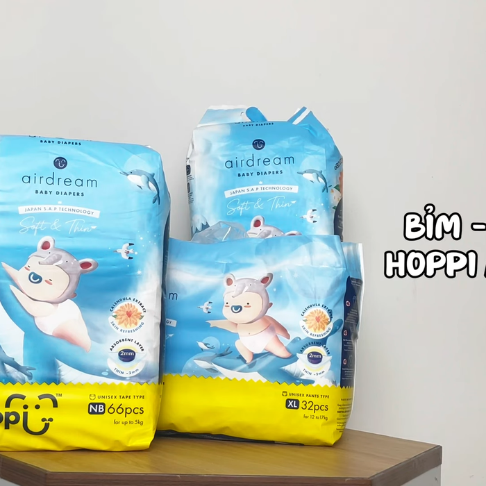 Bỉm - Tã dán Hoppi Airdream size L 40 miếng (cho bé 9 - 14kg) - video