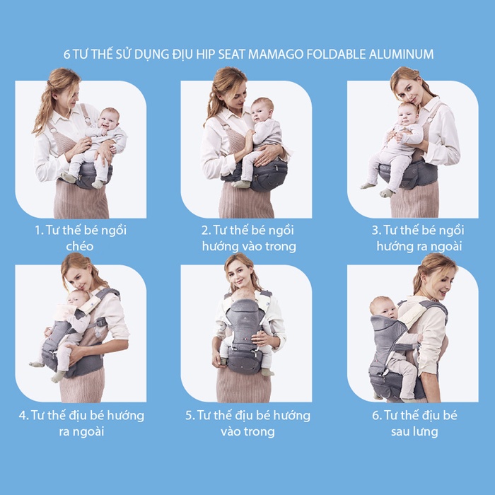 Địu ngồi cho bé Hip Seat Mamago Foldable Aluminum (Xanh)hình 10