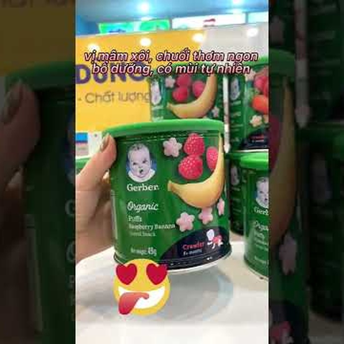 Bánh ăn dặm Gerber Organic vị Mâm xôi chuối 49g cho bé 8M+ - video