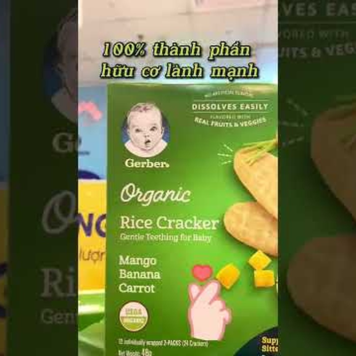 Bánh gạo ăn dặm Gerber Organic vị chuối, xoài, cà rốt cho bé trên 7 tháng (48g) - video