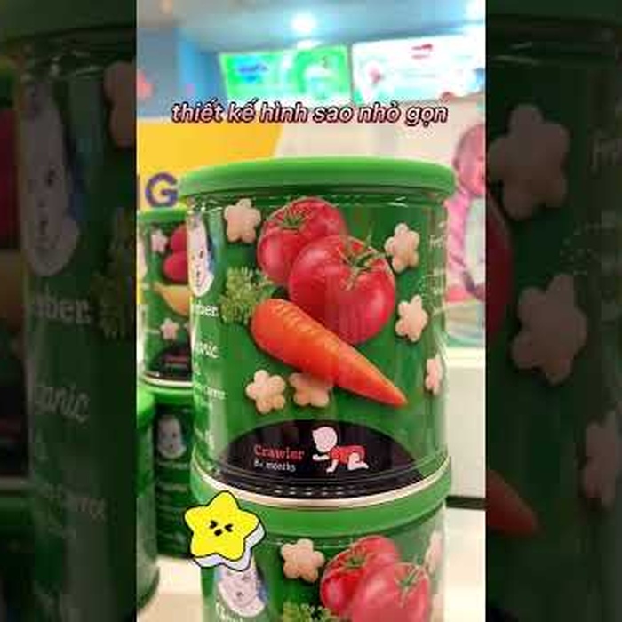Bánh ăn dặm Gerber Organic vị cà chua, cà rốt 49g cho bé 8M+ - video