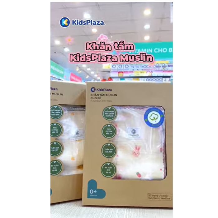 Khăn tắm cho bé KidsPlaza Muslin thỏ PG23 - video