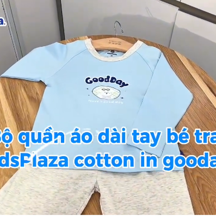Bộ quần áo dài tay bé trai KidsPlaza cotton in goodday M25T (Xanh ghi) - video