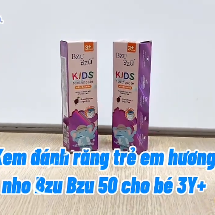 Kem đánh răng trẻ em hương nho Bzu Bzu 50g cho bé 3Y+ - video