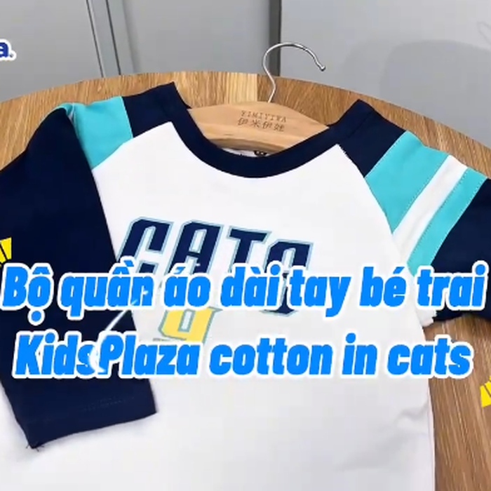 Bộ quần áo dài tay bé trai KidsPlaza cotton in cats M25T (Trắng xanh) - video