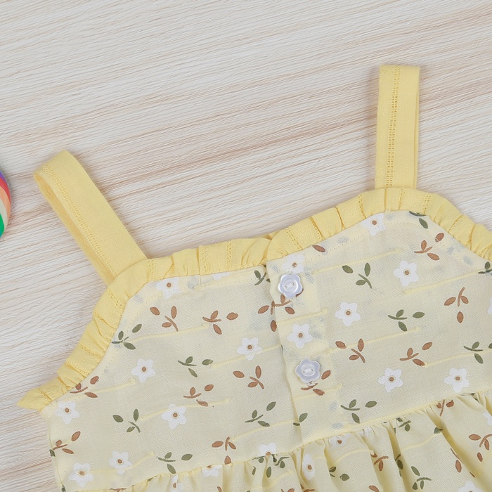 Set váy 2 dây hoa băng đô KidsPlaza HN22H vàngmặt phải