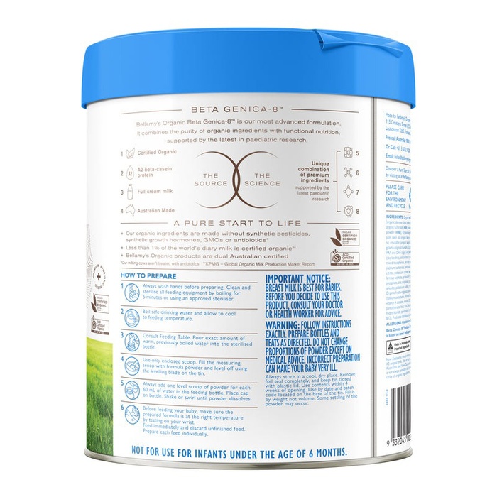 Sản phẩm dinh dưỡng công thức Bellamy's Organic A2 số 2 800g cho bé 6-12 tháng tuổimặt phải