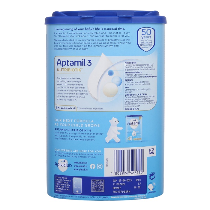 Sữa Aptamil NutriBiotik số 3 800g của Đức cho bé từ 1 tuổi mặt phải