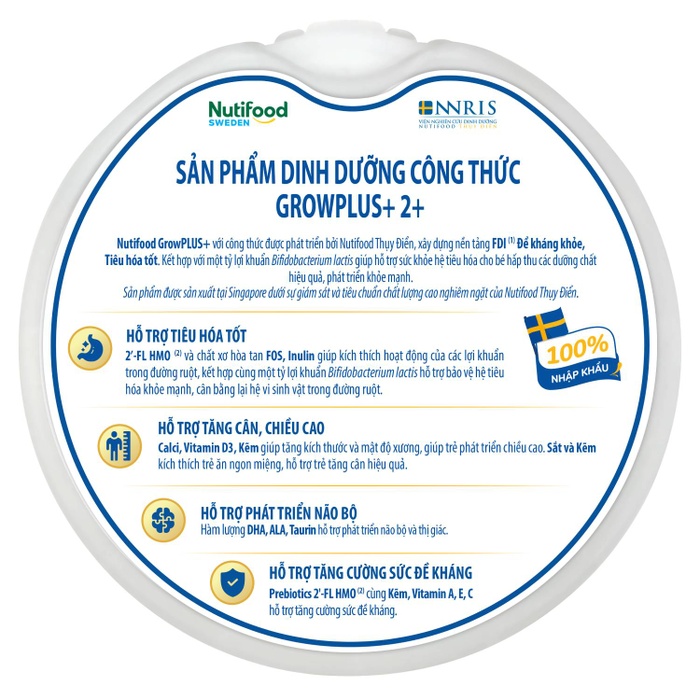 Sữa Nutifood GrowPlus+ Boosting Digestion 2+ (cho bé >2 tuổi) 800gmặt trái