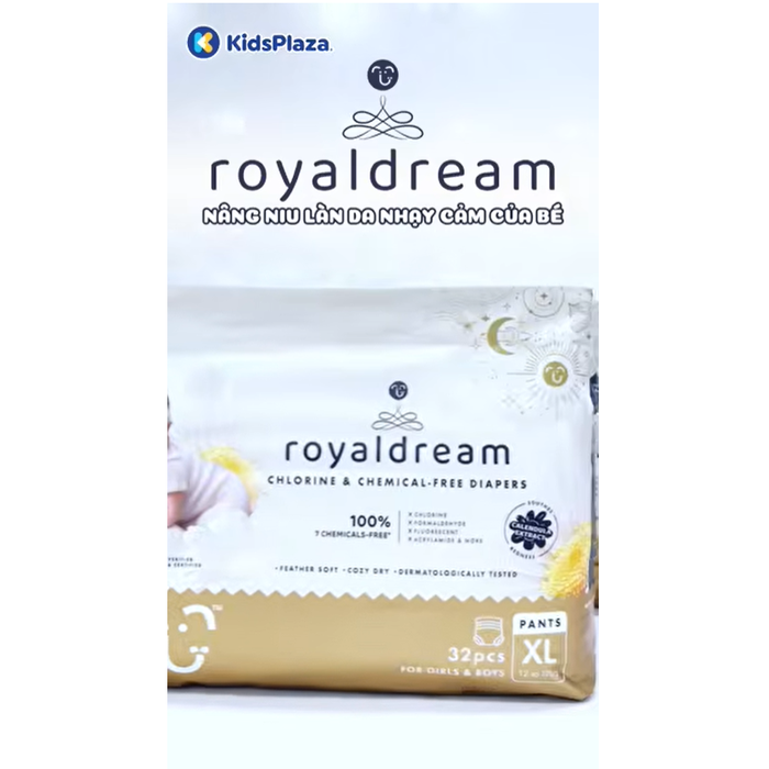 Bỉm - Tã quần Hoppi RoyalDream cao cấp size XL 32 miếng (cho bé 12-17kg) - video