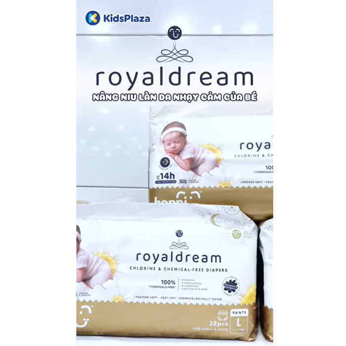 Bỉm - Tã quần Hoppi RoyalDream cao cấp size L 38 miếng (cho bé 9-14kg) - video