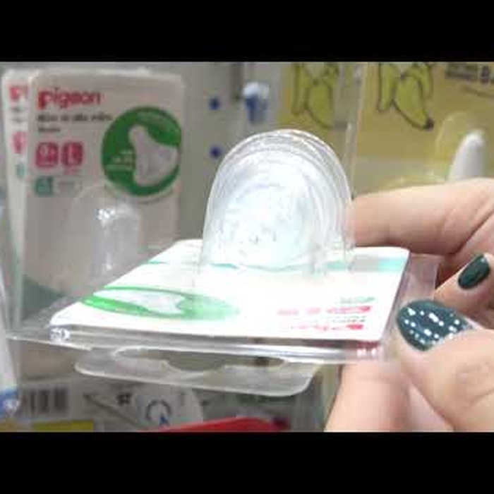 Núm ty Pigeon size L (vỉ 2 chiếc) cổ hẹp cho bé 9M+ - video