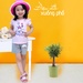 Áo tay ngắn Kiza in hình chú thỏ cầm bóng bay ( Hồng) - mặt trước