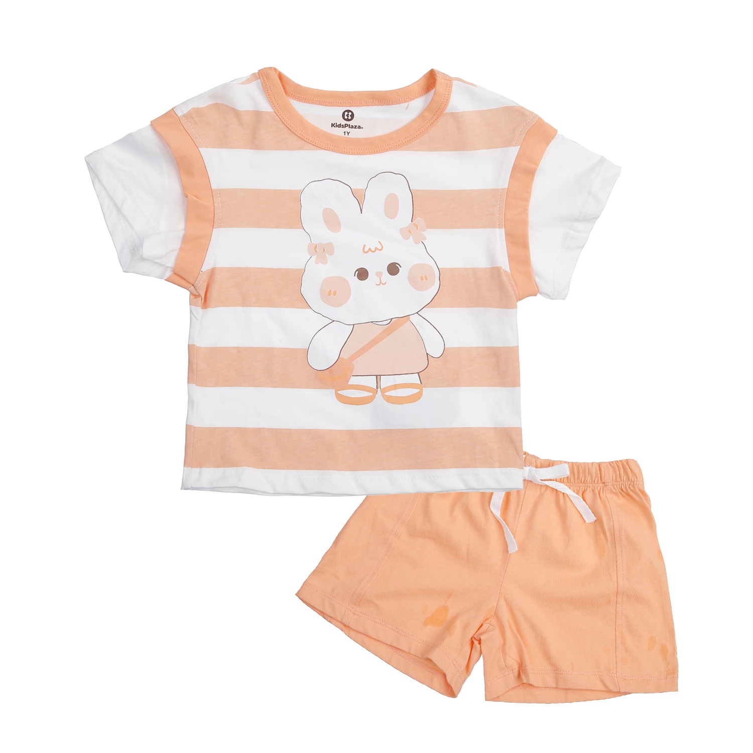 Bộ cộc bé gái KidsPlaza soc in thỏ M24H (Cam trắng)