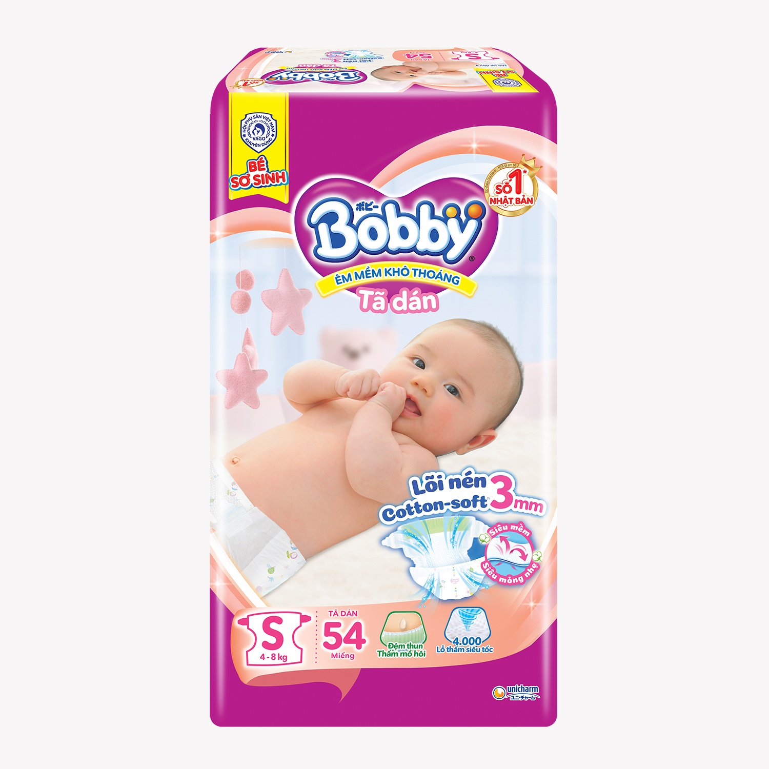 Bỉm  Tã dán Bobby size S 54 miếng cho bé 4  8kg  Kids Plaza