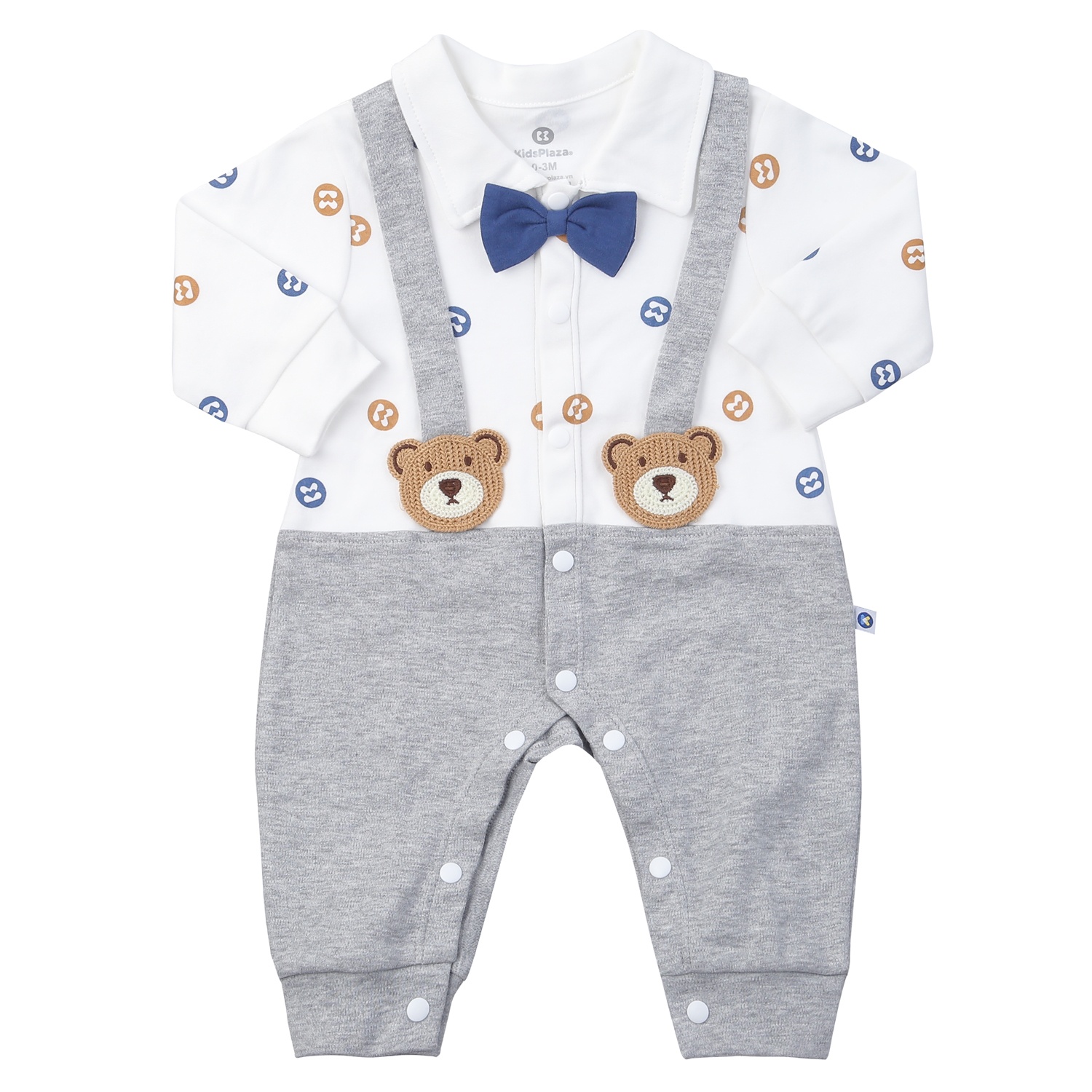 Body bé trai KidsPlaza dây in gấu HN24T (Trắng ghi)