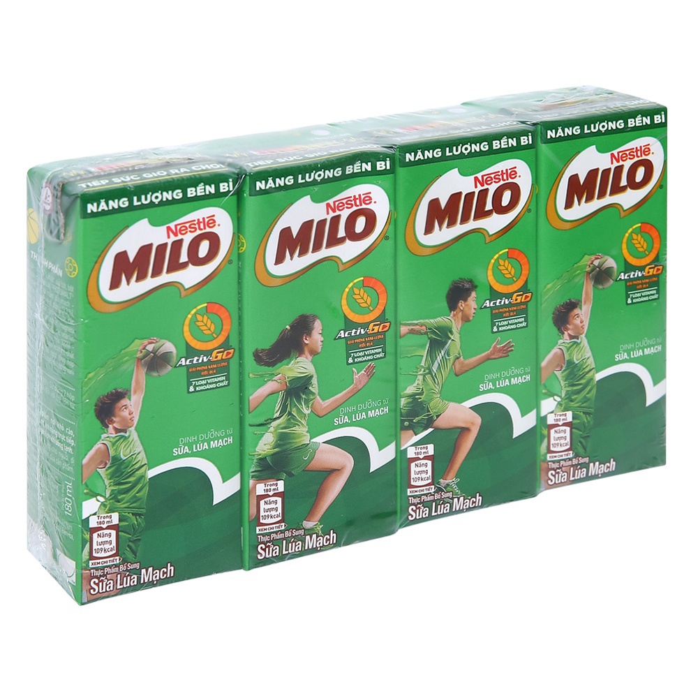 Lốc 4 hộp sữa Milo Active Go 180ml cho bé trên 6 tuổi - Kids Plaza