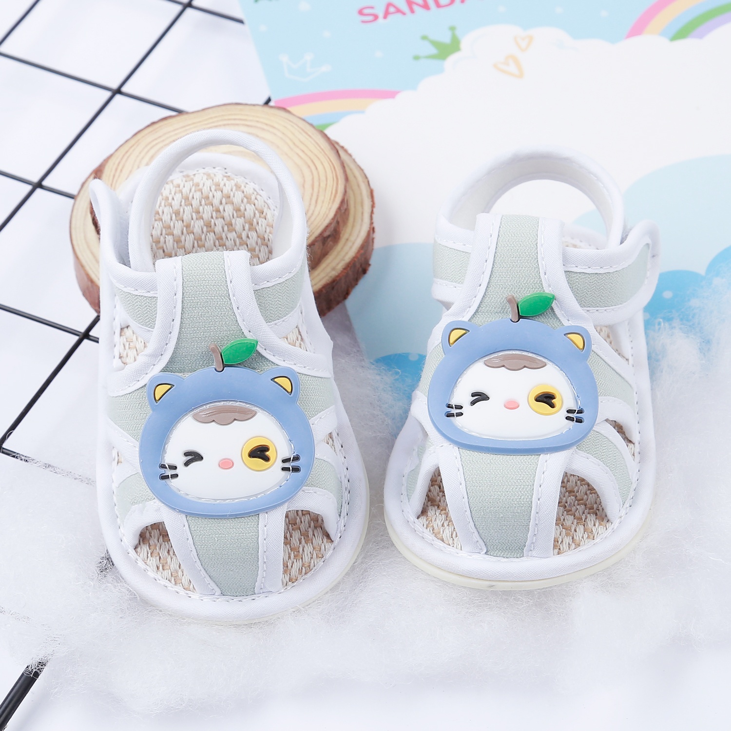 Dép sandal tập đi Aiyinmei hình mèo 23K-SD7 (Xanh)