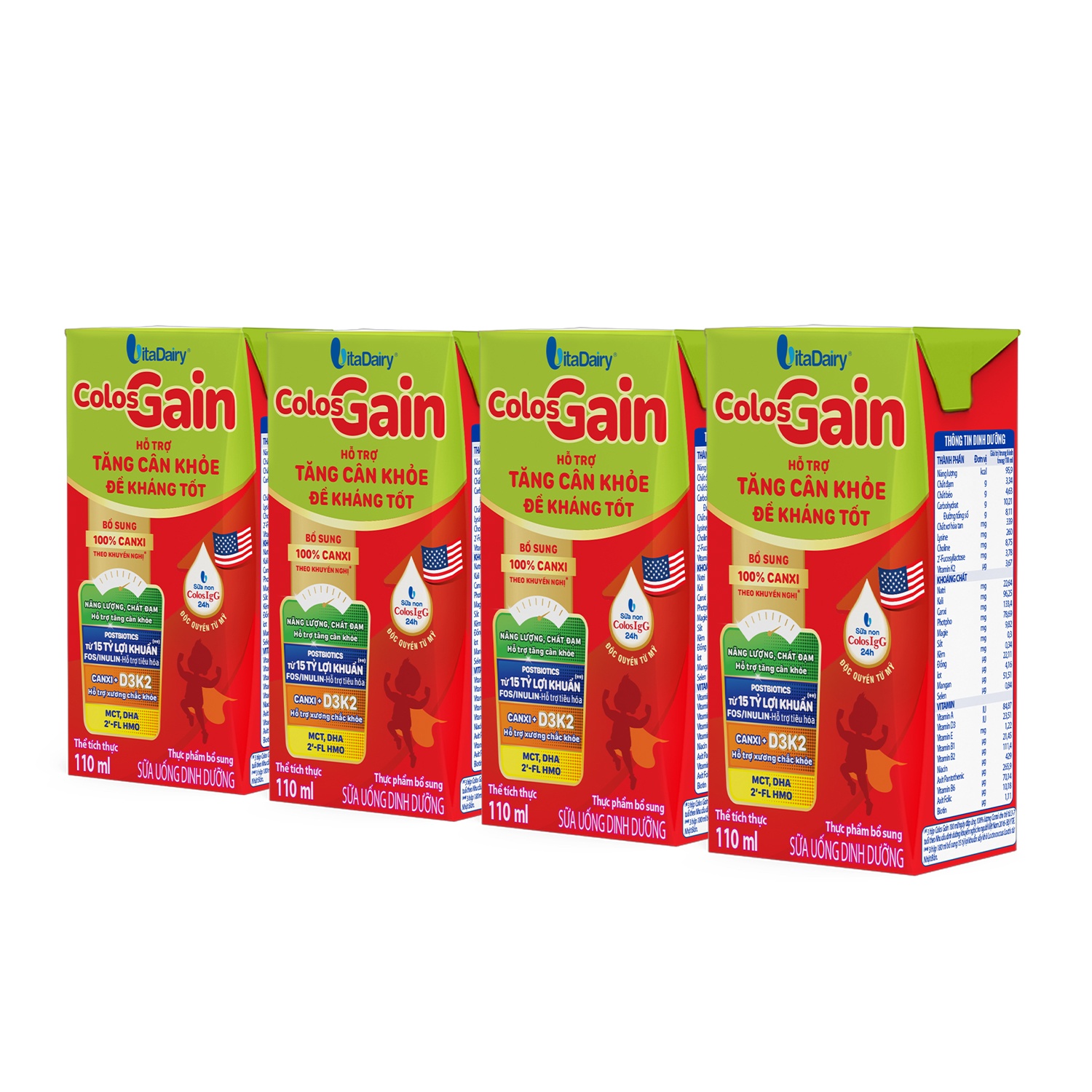 Sữa pha sẵn Colos Gain 4x110ml