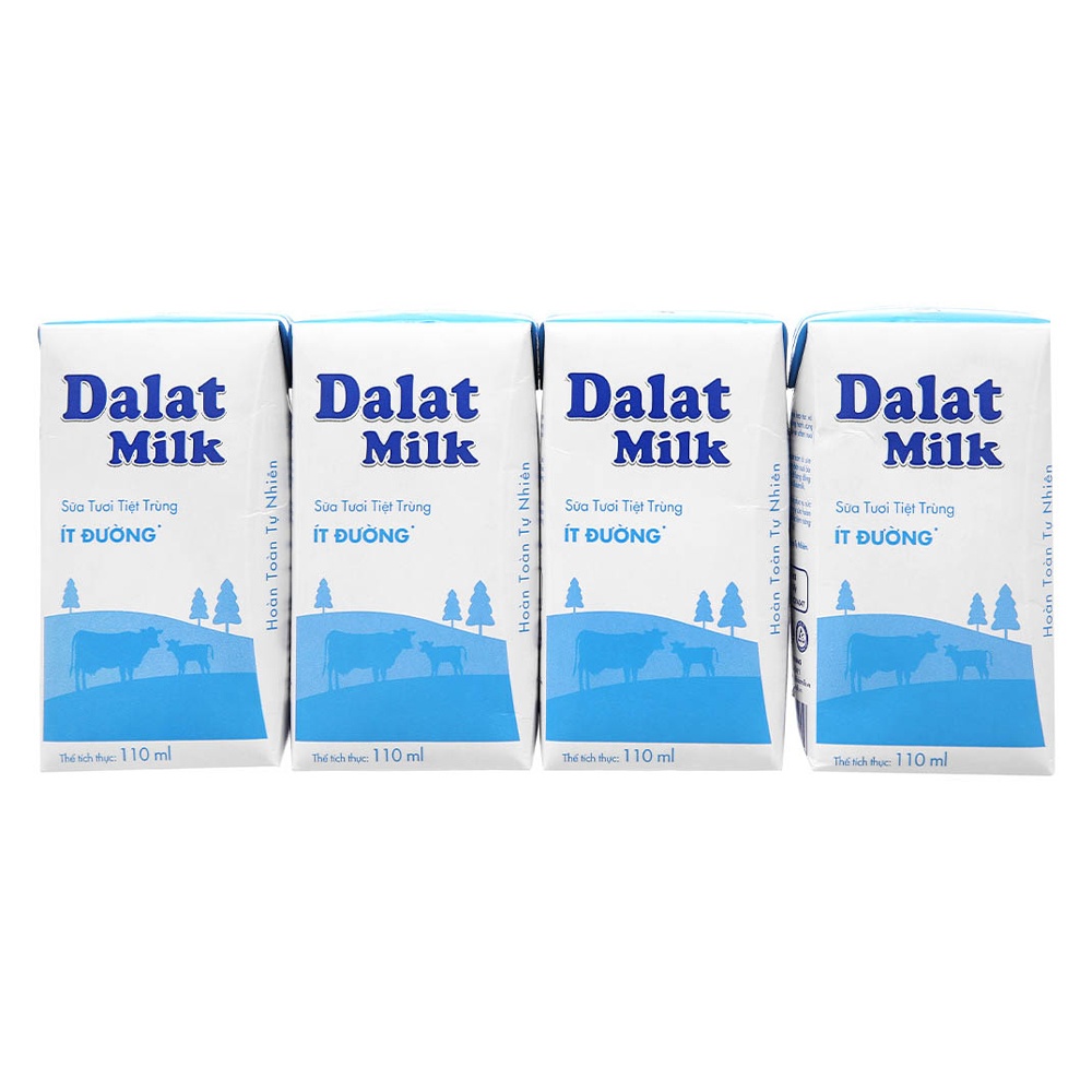 Sữa tươi tiệt trùng ít đường Đà Lạt milk 4*110ml