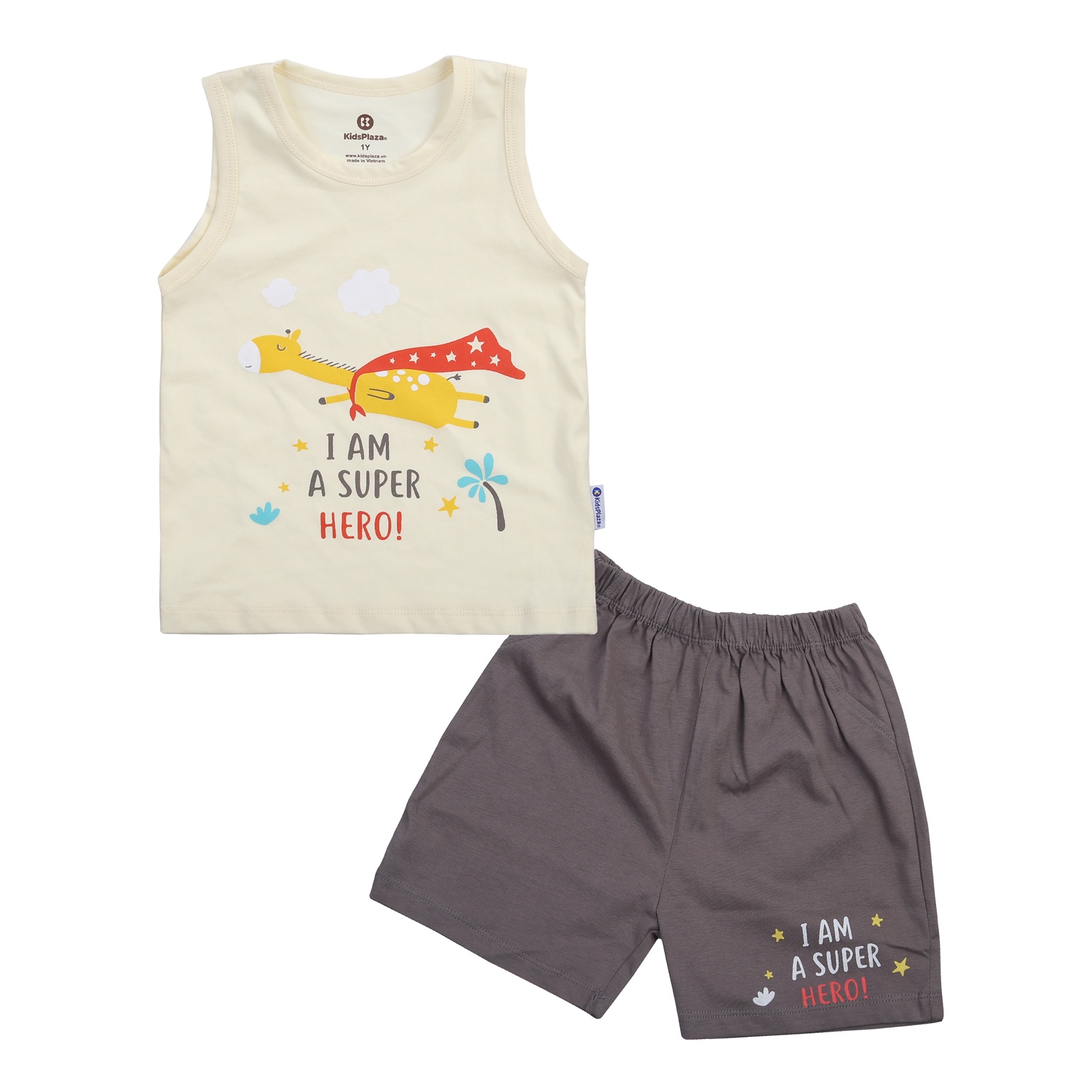 Bộ ba lỗ bé trai in hình chú hươu bay màu vàng ghi KidsPlaza M24H hình 1