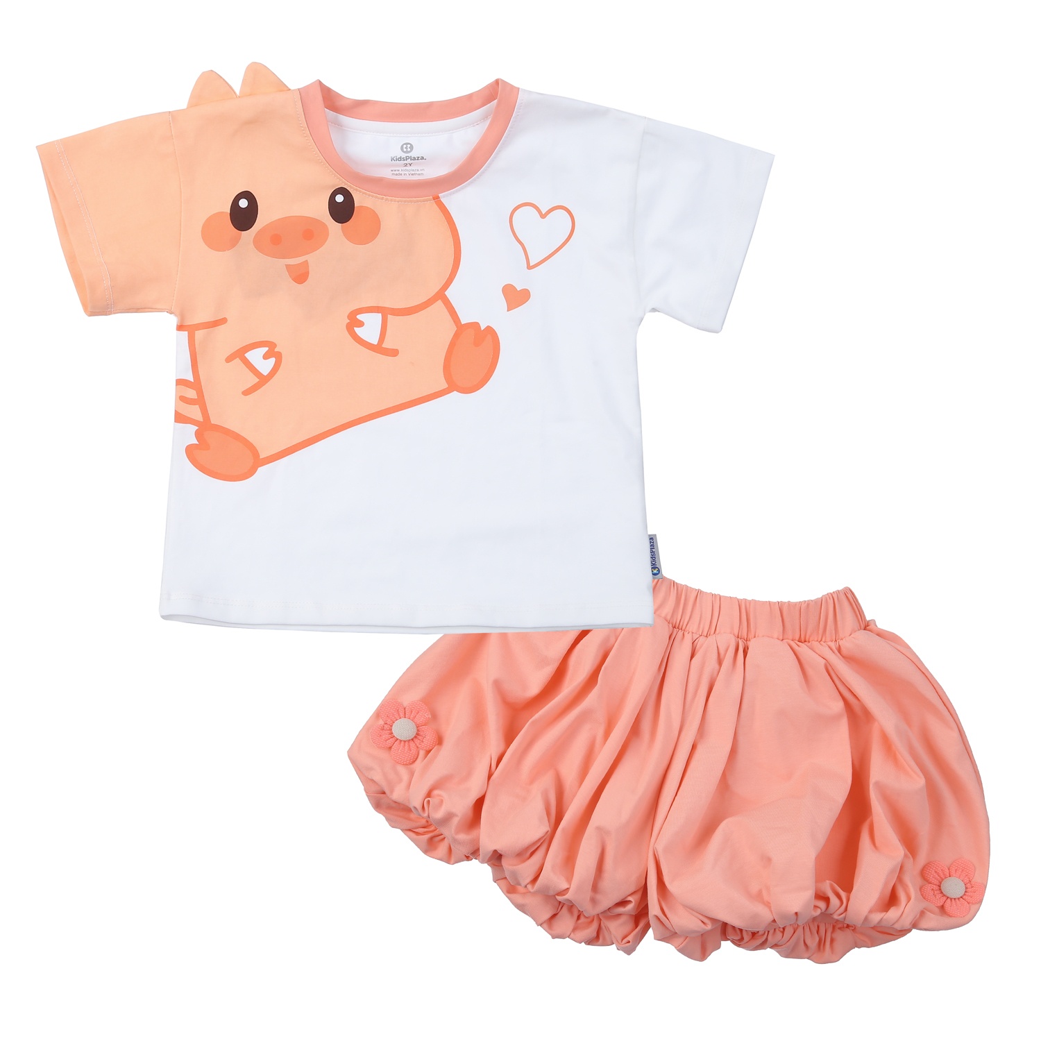 Bộ cộc bé gái đính hoa thêu KidsPlaza TT24H (Hồng cam)