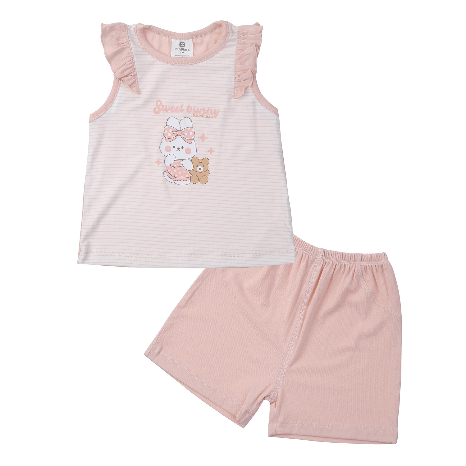 Bộ quần áo ba lỗ bé gái KidsPlaza Otis ND24H (Hồng kẻ)