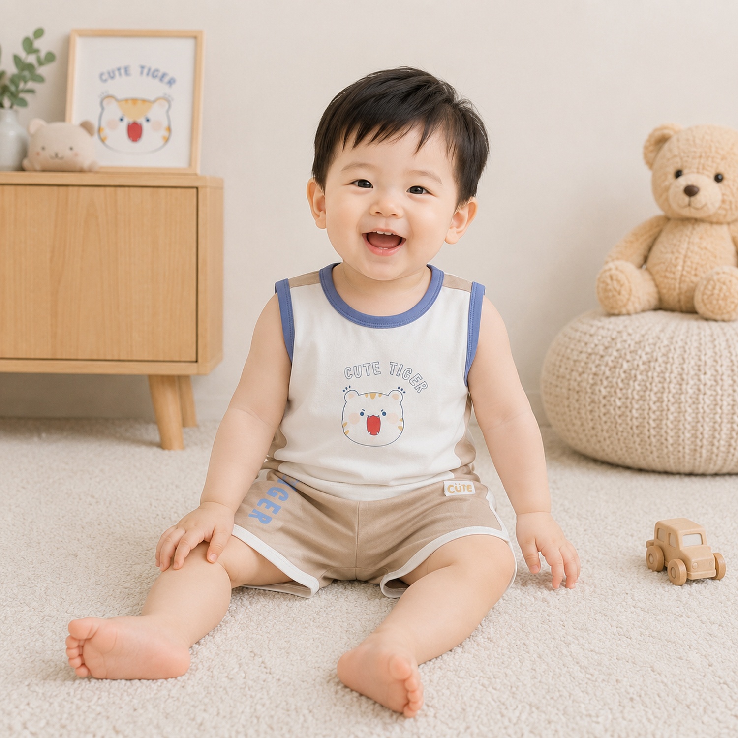 Bộ ba lỗ KidsPlaza Tiger phối màu HN26H (Nâu be) hình 3