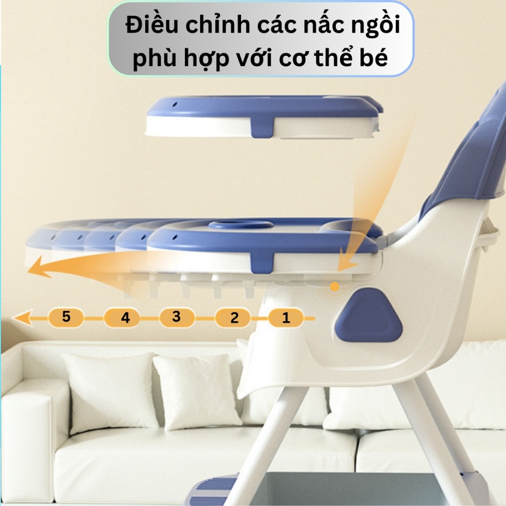 Ghế ăn dặm điều chỉnh độ cao Gluck 619 (Xanh)