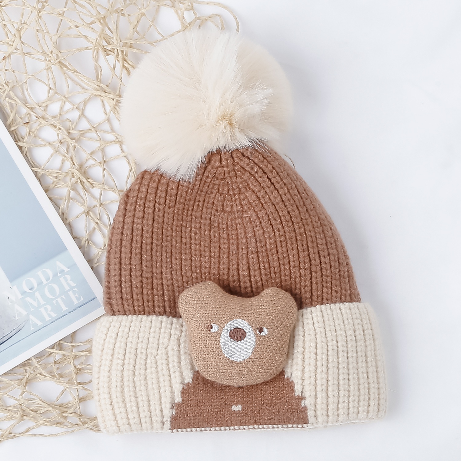 Mũ len cho bé KidsPlaza 25K-B02 hình gấu (Nâu) hình 1