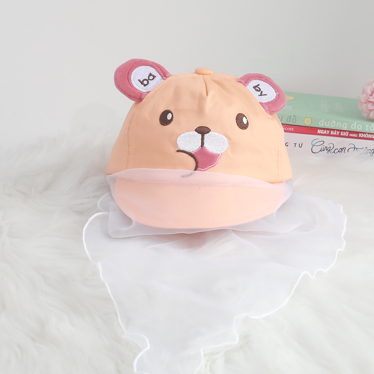 Mũ lưỡi trai phủ voan in hình gấu KidsPlaza DN24H (Cam)