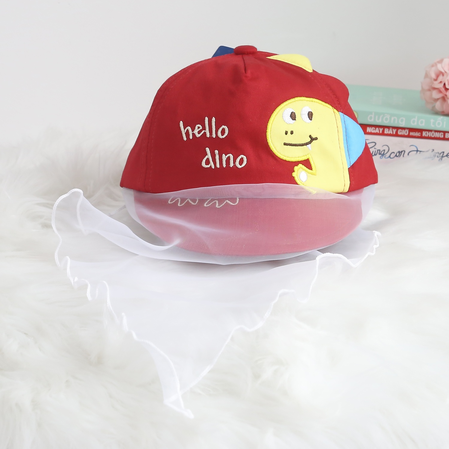Mũ lưỡi trai phủ voan in hình khủng long KidsPlaza DN24H (Màu đỏ) hình 1