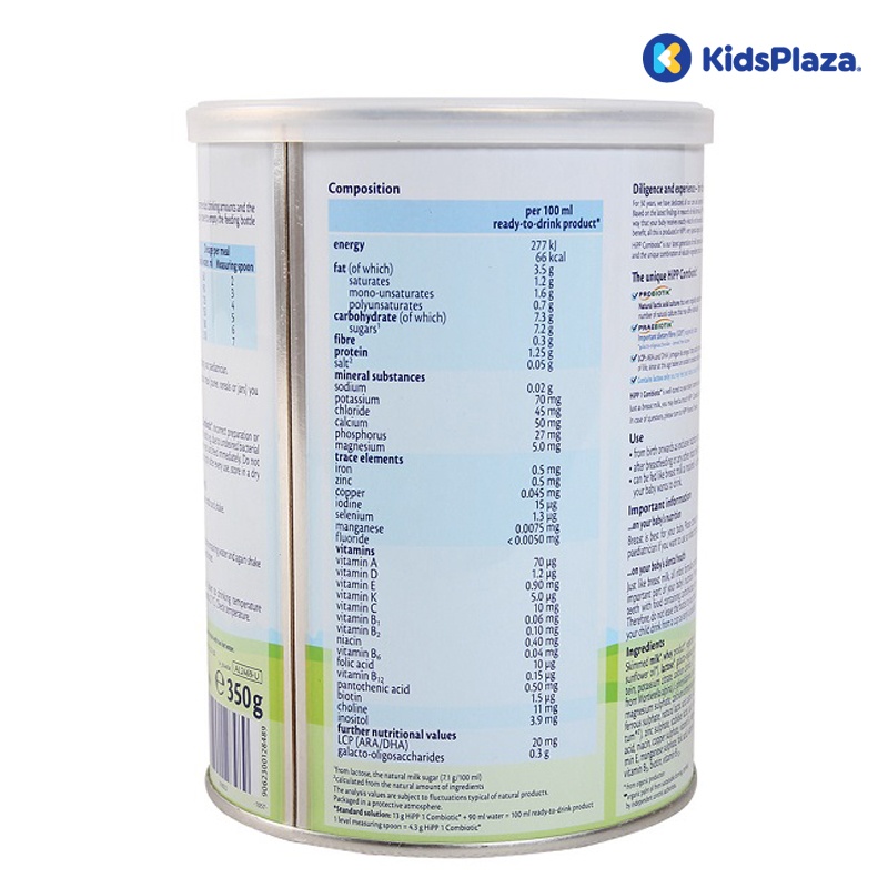 Sữa bột Hipp số 1 Organic Combiotic HMP 350gr cho bé từ 0-6 tháng hình 2