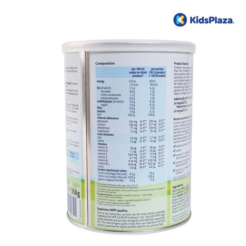 Sữa Hipp số 3 Organic Combiotic HMP 350gr cho bé từ 1-3 tuổi hình 2