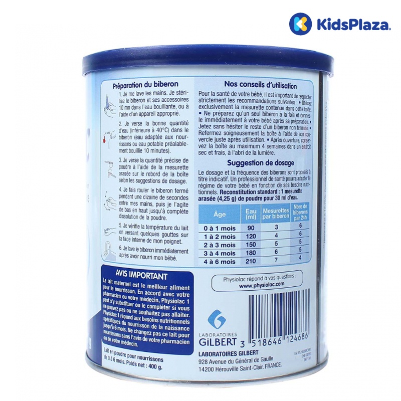 Sữa Physiolac số 1 400g New cho bé từ 0-6 tháng hình 3