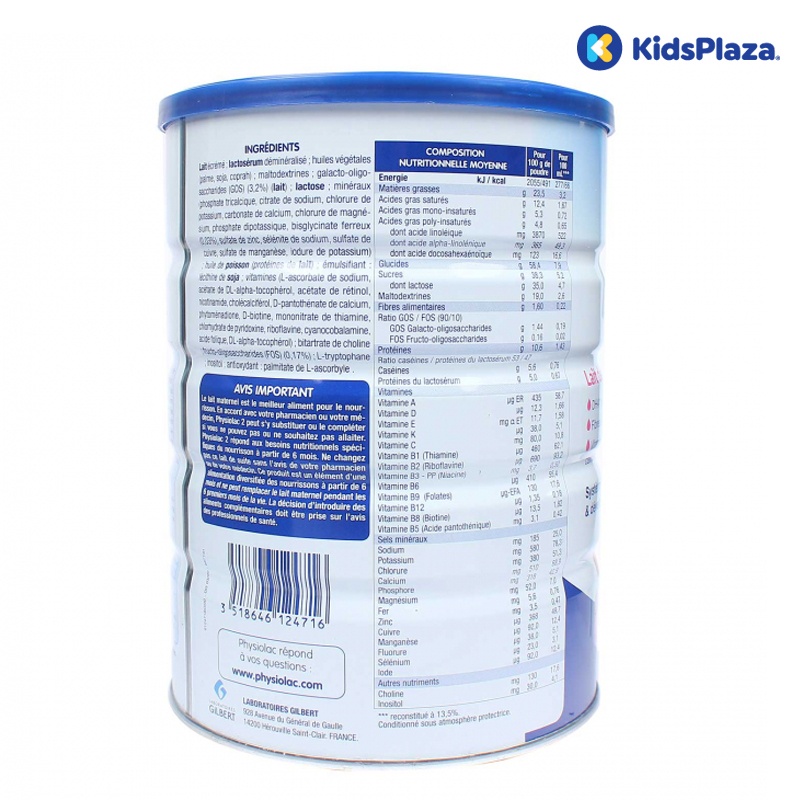 Sữa Physiolac số 2 900g New cho bé từ 6-12 tháng hình 2